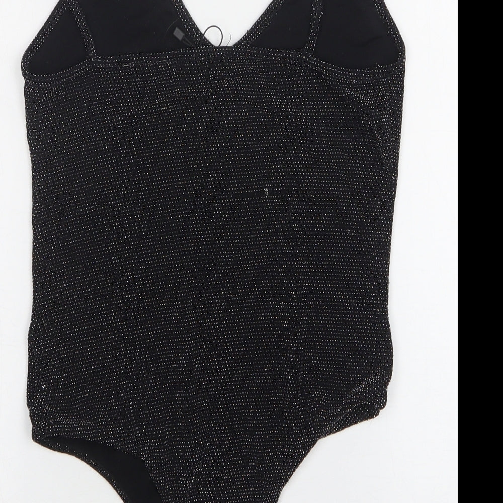PRETTYLITTLETHING Womens Black Spotted Nylon Bodysuit One-Piece Size 14