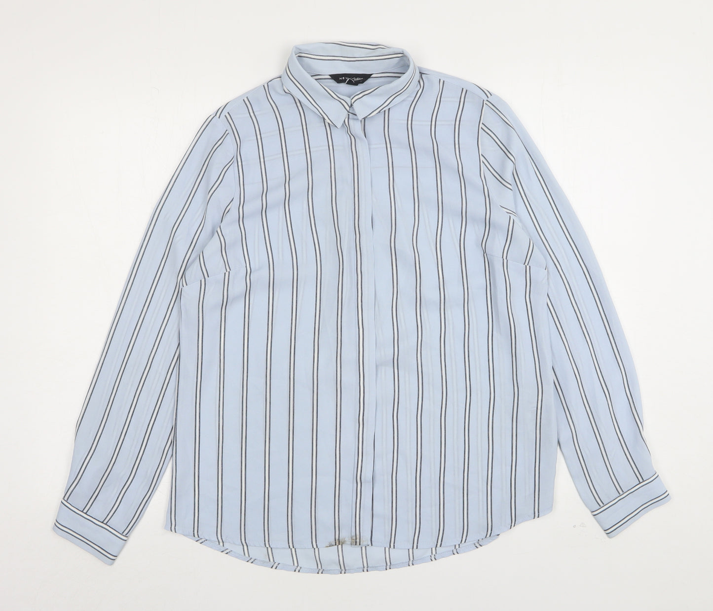 New Look Womens Blue Striped Polyester Basic Button-Up Size 12 Collared