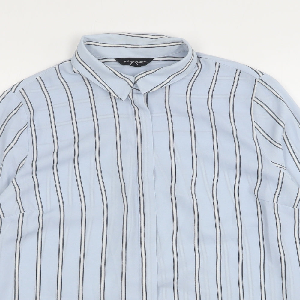 New Look Womens Blue Striped Polyester Basic Button-Up Size 12 Collared