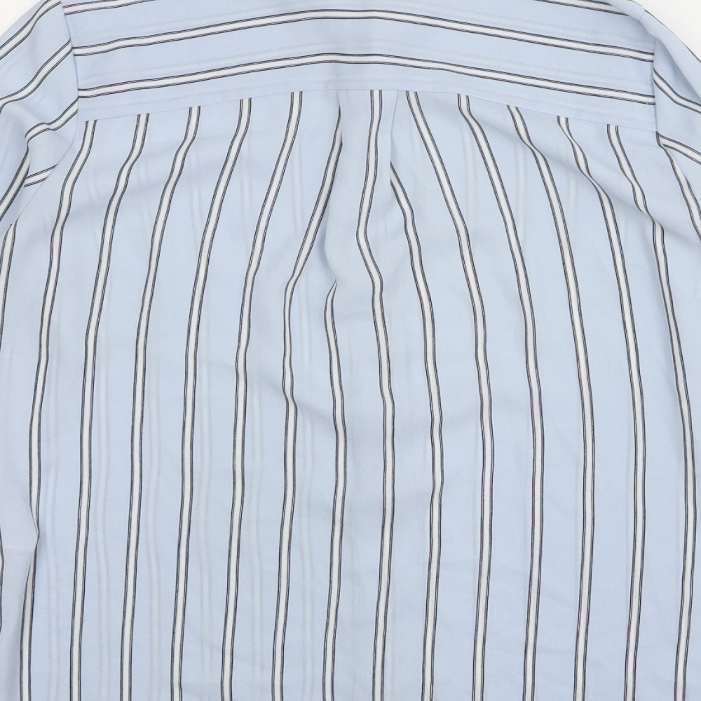 New Look Womens Blue Striped Polyester Basic Button-Up Size 12 Collared