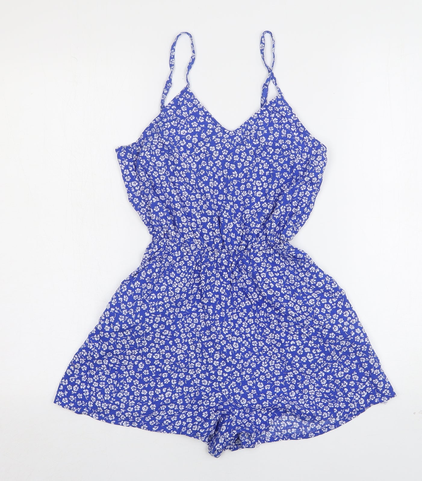 H&M Womens Blue Floral Viscose Playsuit One-Piece Size 4