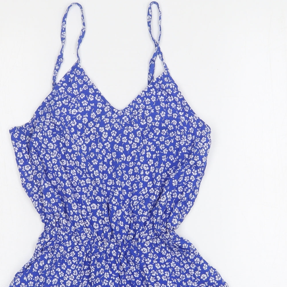 H&M Womens Blue Floral Viscose Playsuit One-Piece Size 4