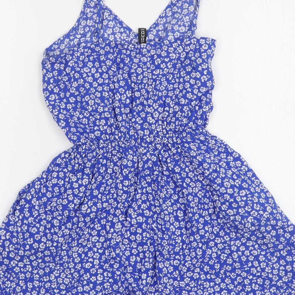 H&M Womens Blue Floral Viscose Playsuit One-Piece Size 4