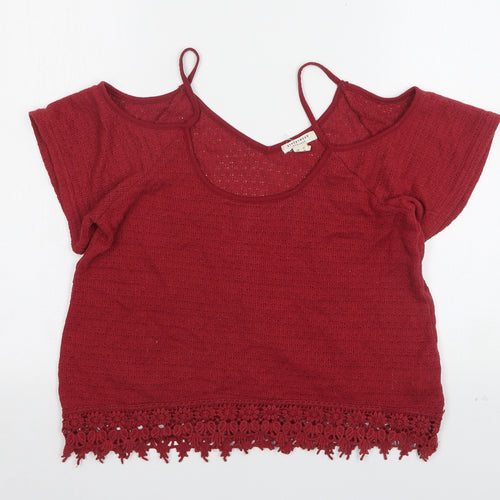 Streetwear Womens Red  Polyester Basic Tank Size M V-Neck