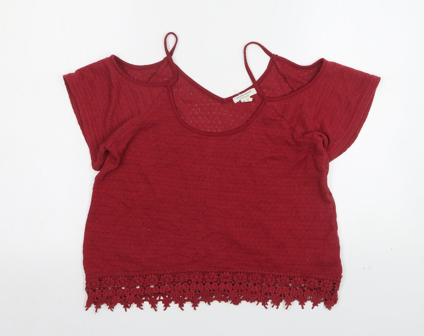 Streetwear Womens Red  Polyester Basic Tank Size M V-Neck