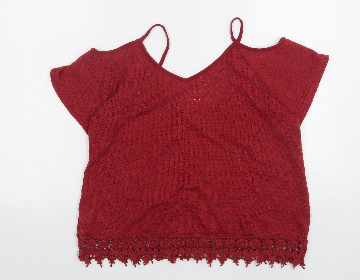 Streetwear Womens Red  Polyester Basic Tank Size M V-Neck