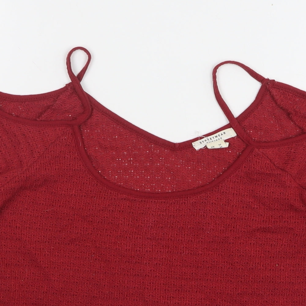 Streetwear Womens Red  Polyester Basic Tank Size M V-Neck