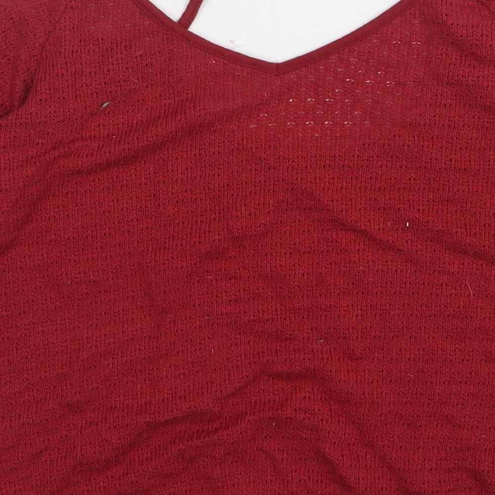 Streetwear Womens Red  Polyester Basic Tank Size M V-Neck