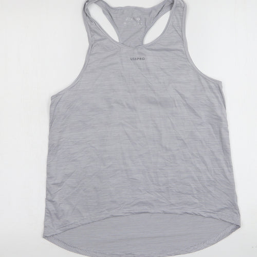 USA Pro Womens Grey Striped Polyester Basic Tank Size 8 Round Neck