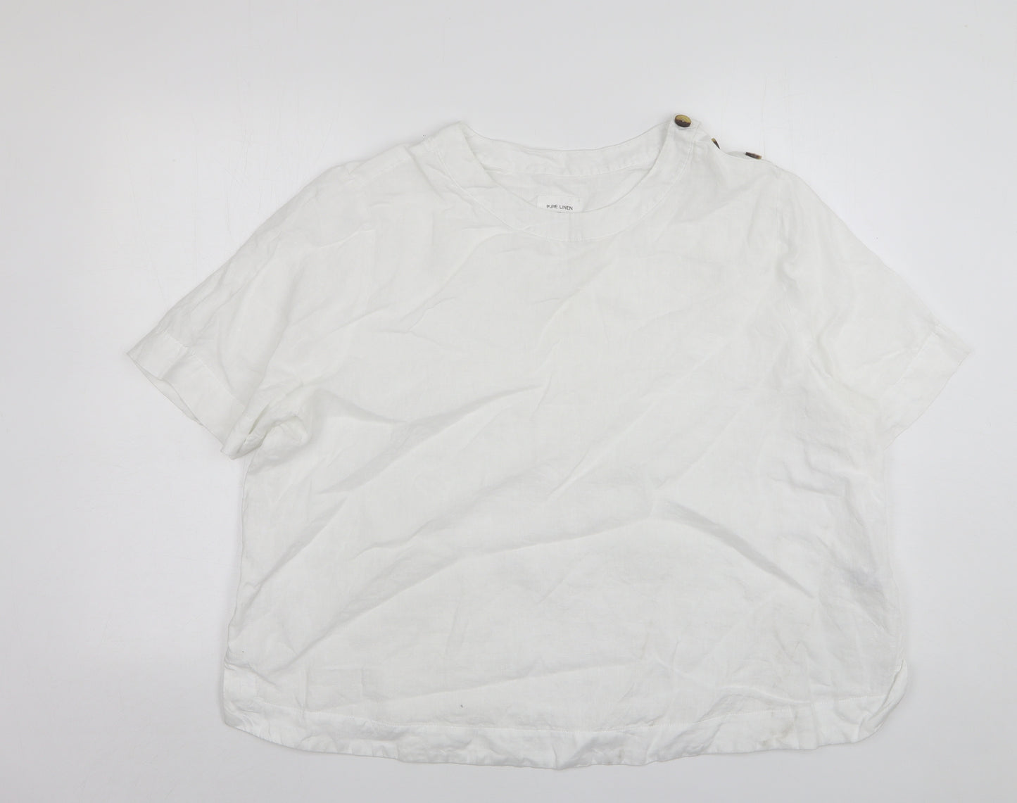 Marks and Spencer Womens White  Linen Basic T-Shirt Size 20 Round Neck