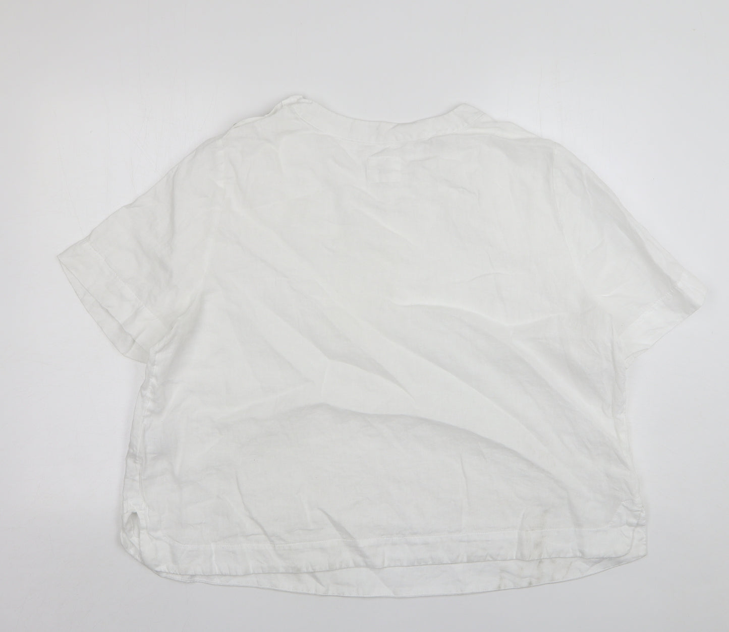 Marks and Spencer Womens White  Linen Basic T-Shirt Size 20 Round Neck