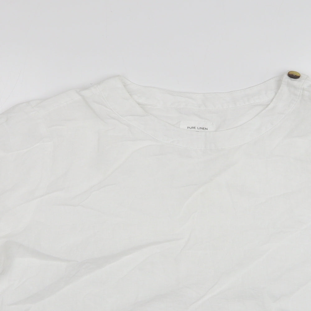 Marks and Spencer Womens White  Linen Basic T-Shirt Size 20 Round Neck
