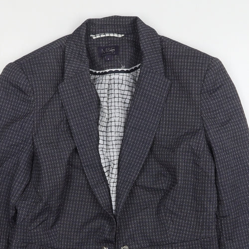 Marks and Spencer Womens Blue Geometric Polyester Jacket Blazer Size 8