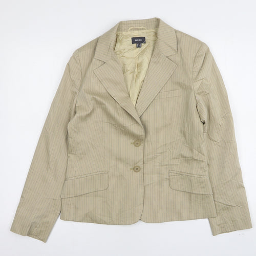 Mexx Womens Beige Striped Polyester Jacket Suit Jacket Size 12