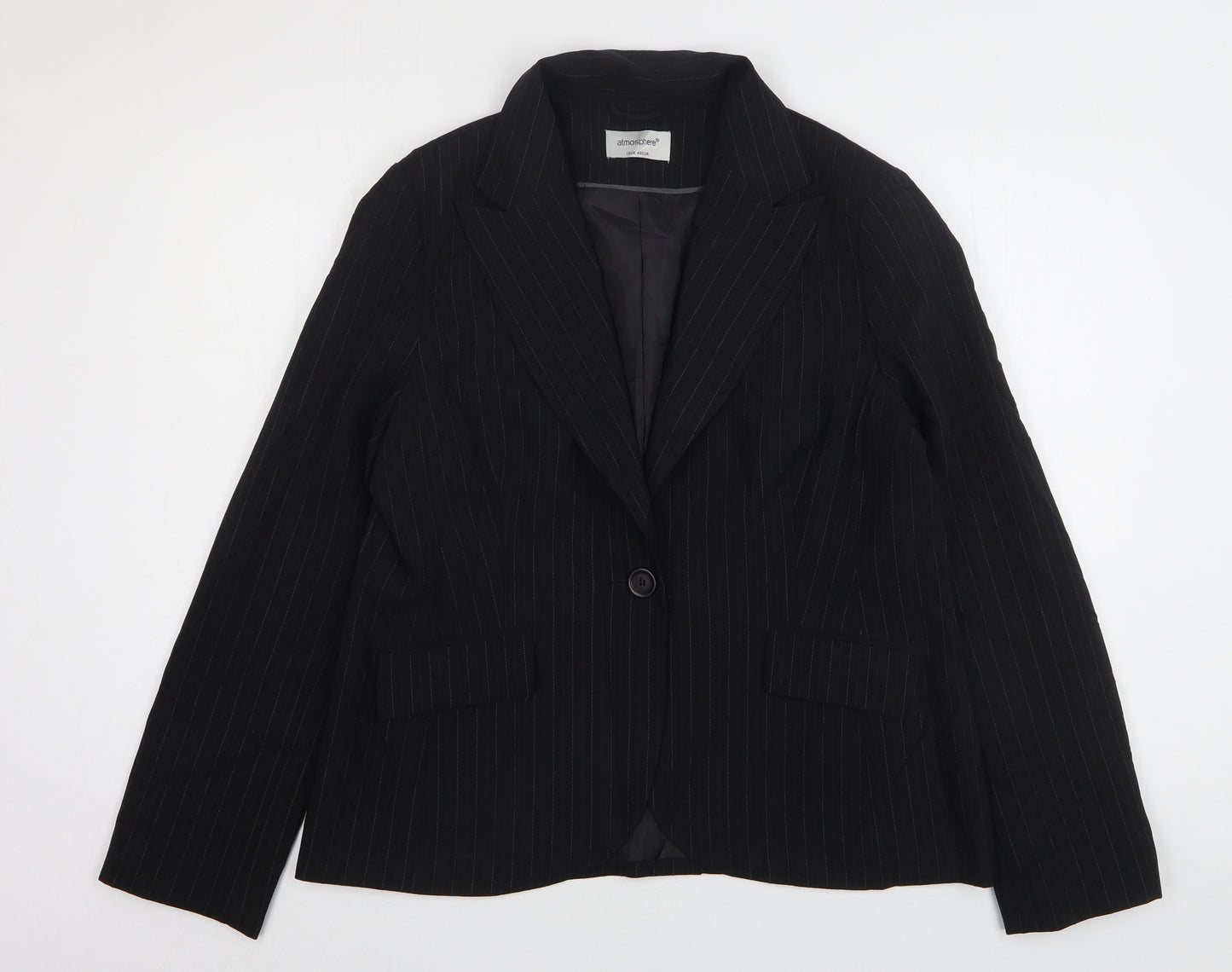 Atmosphere Womens Black Striped Polyester Jacket Suit Jacket Size 18