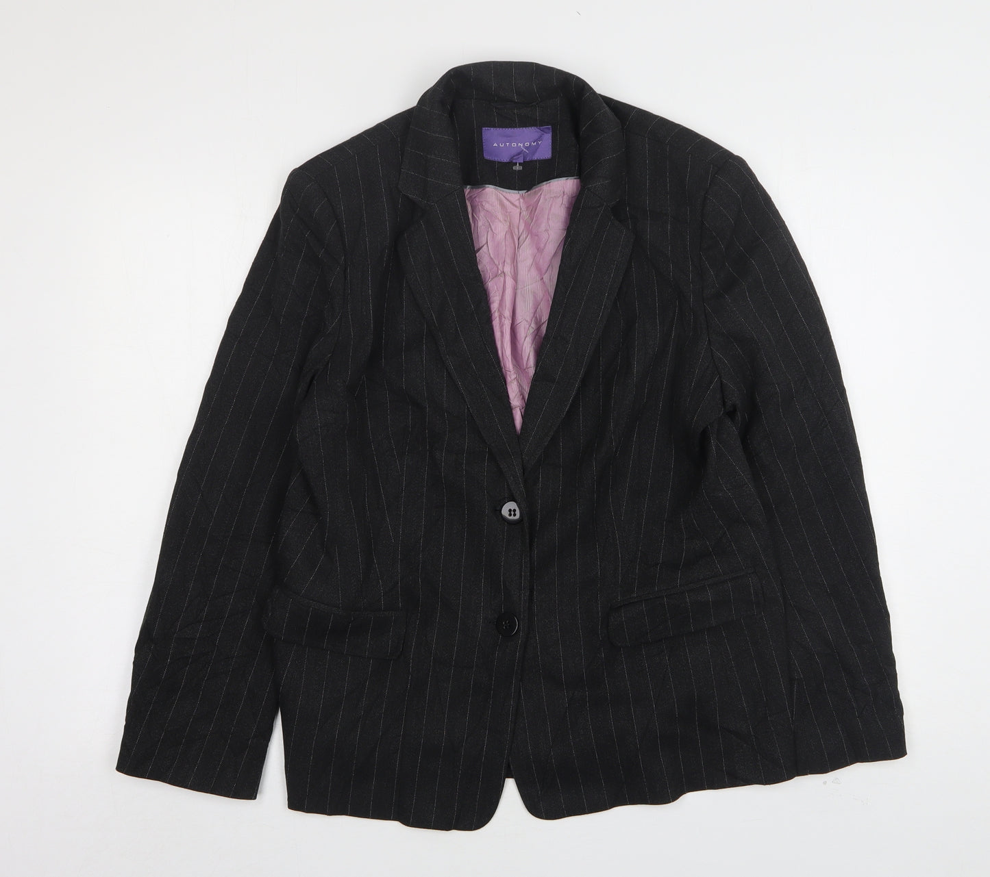 Autonomy Womens Grey Striped Polyester Jacket Suit Jacket Size 16