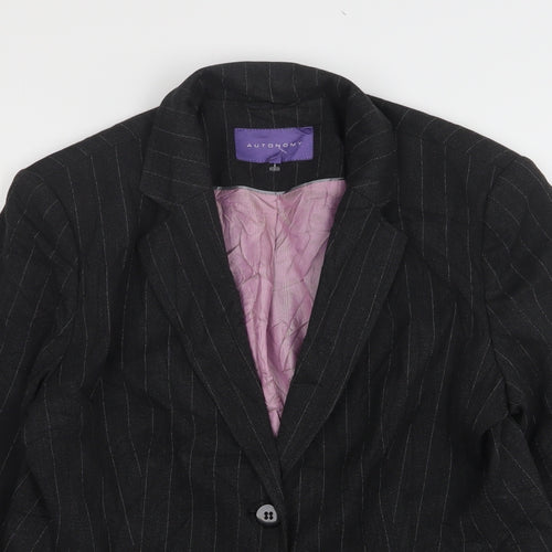 Autonomy Womens Grey Striped Polyester Jacket Suit Jacket Size 16