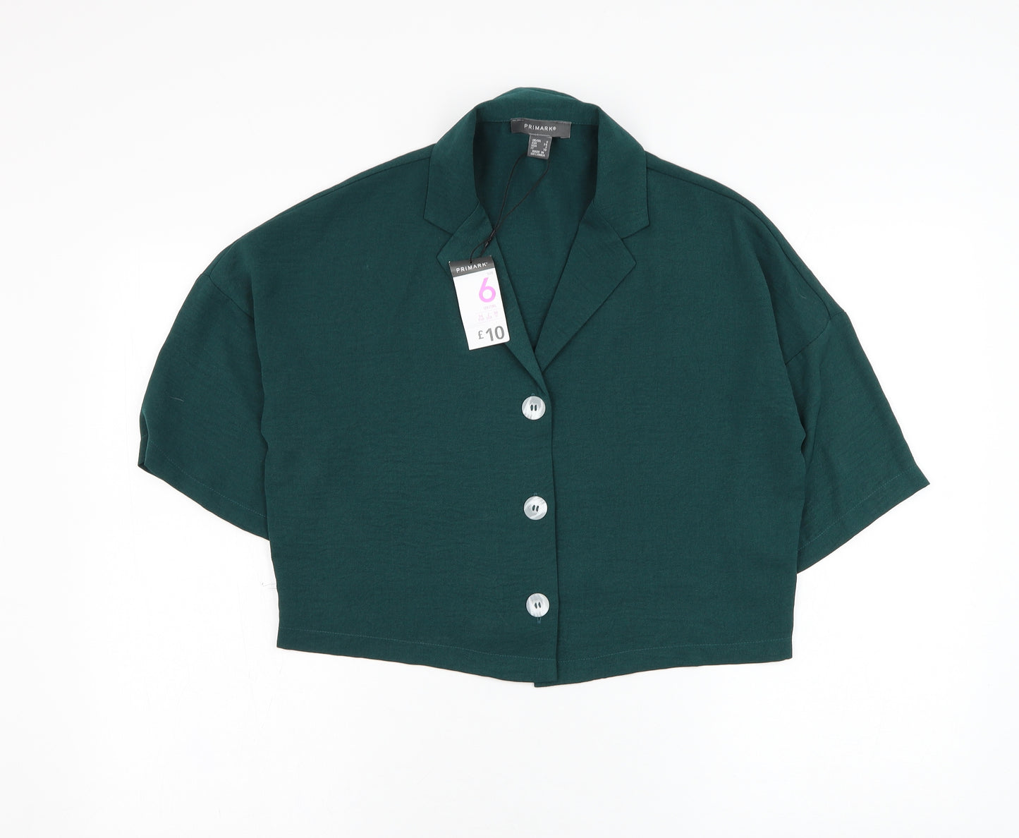 Primark Womens Green  Polyester Basic Blouse Size 6 Collared