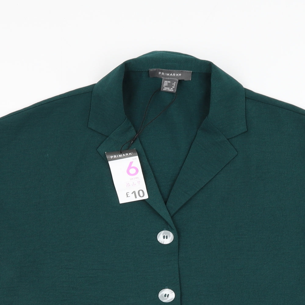 Primark Womens Green  Polyester Basic Blouse Size 6 Collared