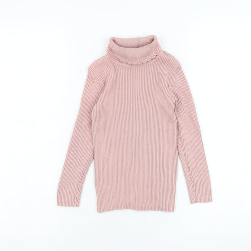 George Girls Pink Roll Neck  Cotton Pullover Jumper Size 4-5 Years  Pullover