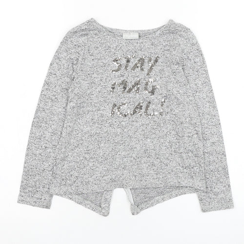 Matalan Girls Grey Round Neck  Viscose Pullover Jumper Size 8 Years  Pullover - Slogan