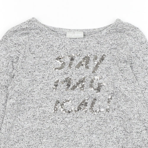 Matalan Girls Grey Round Neck  Viscose Pullover Jumper Size 8 Years  Pullover - Slogan