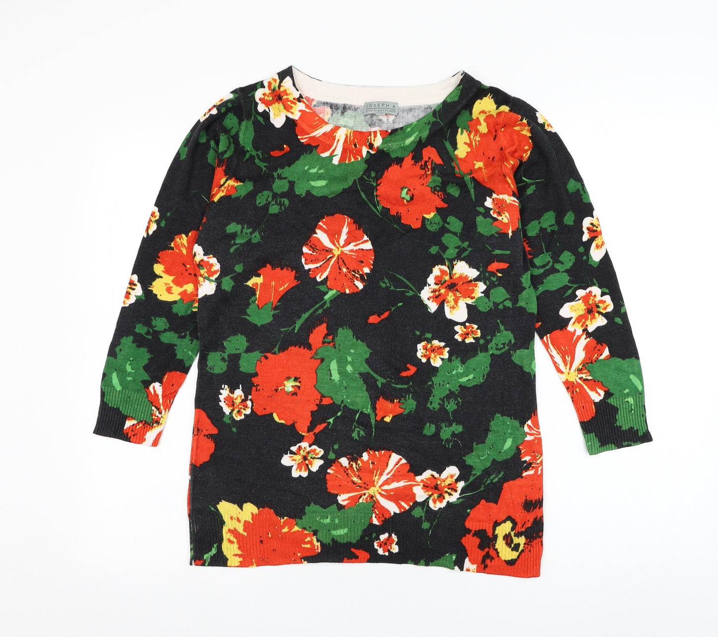 Joseph A Womens Black Round Neck Floral Nylon Pullover Jumper Size S