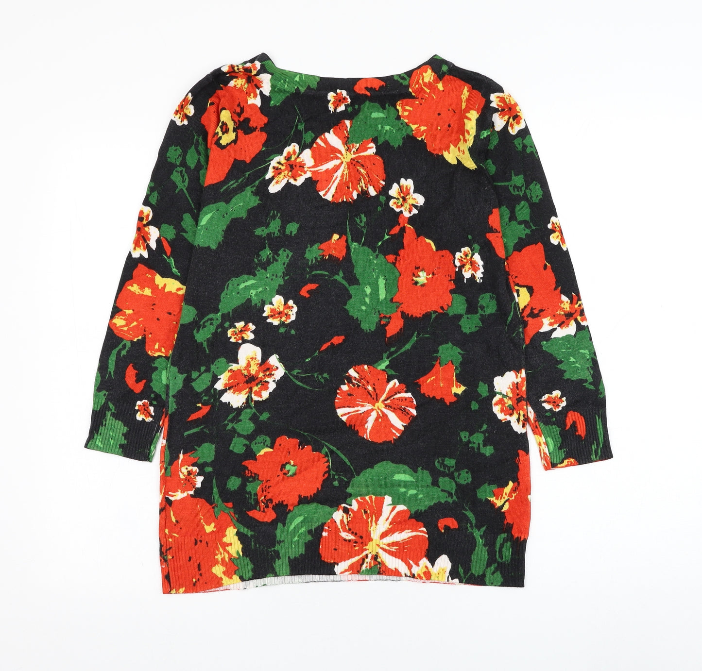 Joseph A Womens Black Round Neck Floral Nylon Pullover Jumper Size S