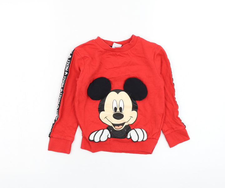 Character Boys Red  Cotton Pullover Sweatshirt Size 4 Years  Pullover - Mickey Mouse