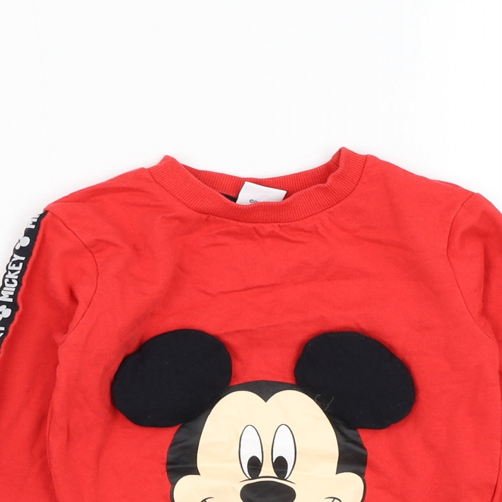 Character Boys Red  Cotton Pullover Sweatshirt Size 4 Years  Pullover - Mickey Mouse