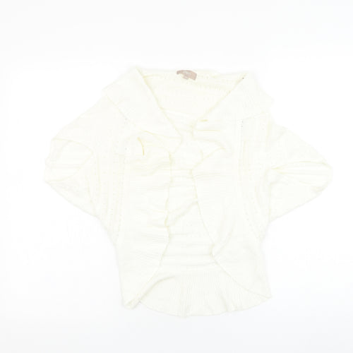 Soon Womens White Square Neck  Cotton Cardigan Jumper Size 14