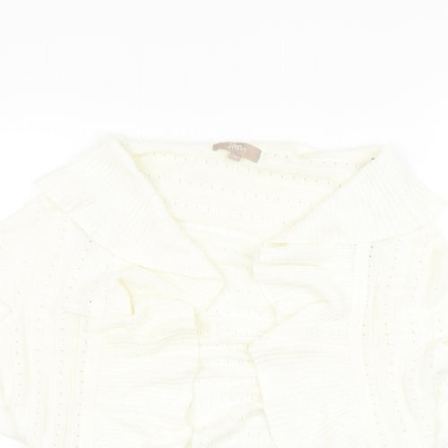 Soon Womens White Square Neck  Cotton Cardigan Jumper Size 14