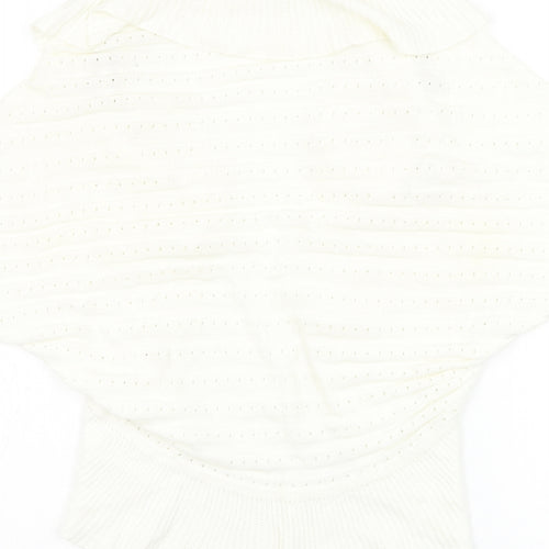 Soon Womens White Square Neck  Cotton Cardigan Jumper Size 14