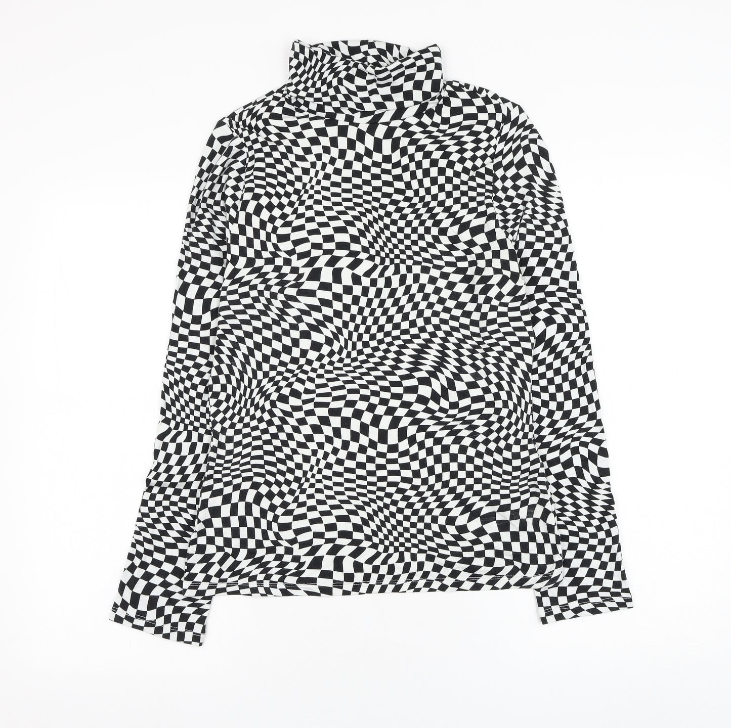 Violet Womens White Check Viscose Basic Blouse Size 12 Roll Neck
