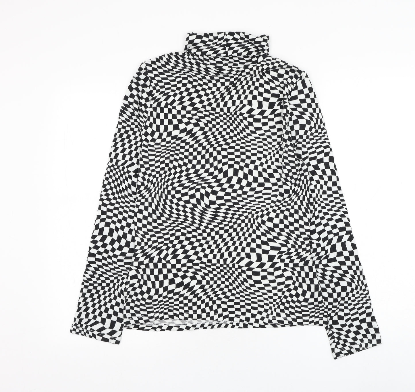Violet Womens White Check Viscose Basic Blouse Size 12 Roll Neck
