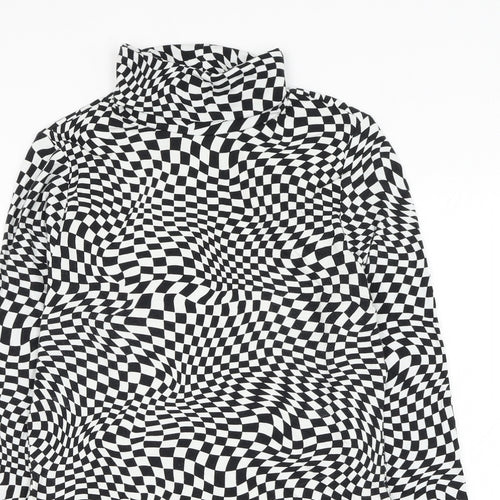 Violet Womens White Check Viscose Basic Blouse Size 12 Roll Neck