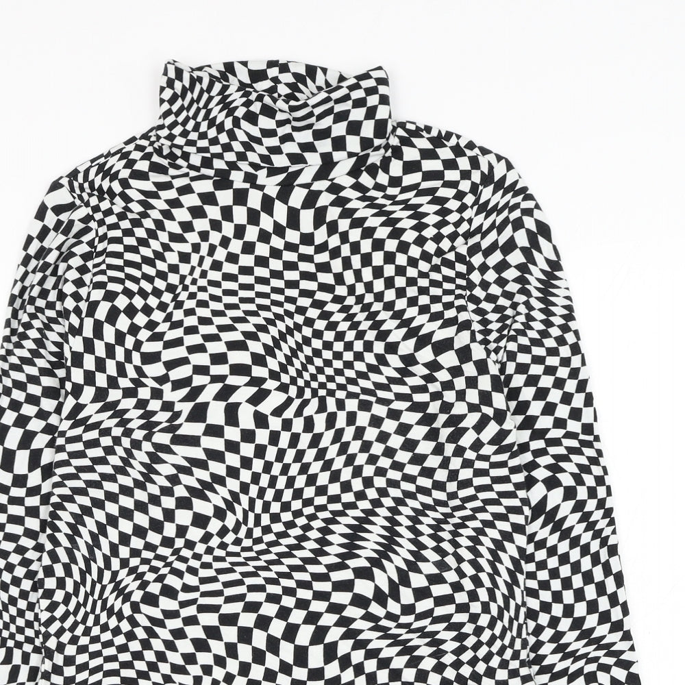 Violet Womens White Check Viscose Basic Blouse Size 12 Roll Neck