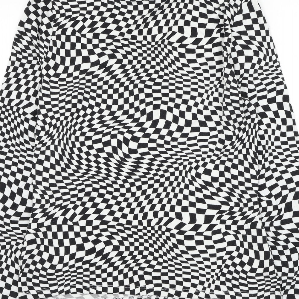 Violet Womens White Check Viscose Basic Blouse Size 12 Roll Neck