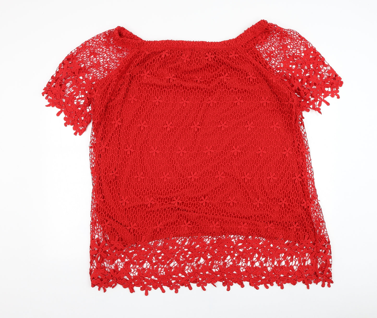 Papaya Womens Red  Polyester Basic Blouse Size 24 Off the Shoulder