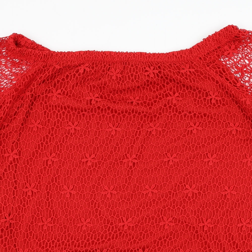 Papaya Womens Red  Polyester Basic Blouse Size 24 Off the Shoulder