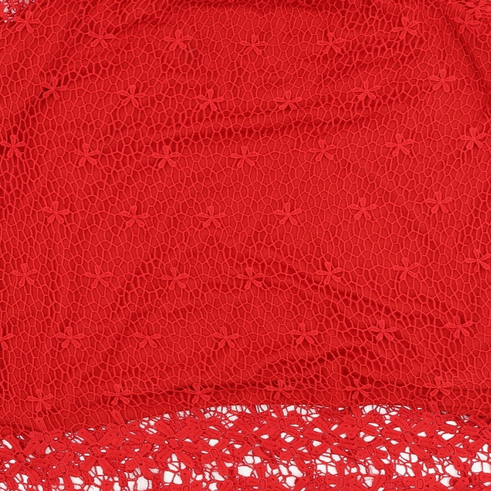 Papaya Womens Red  Polyester Basic Blouse Size 24 Off the Shoulder