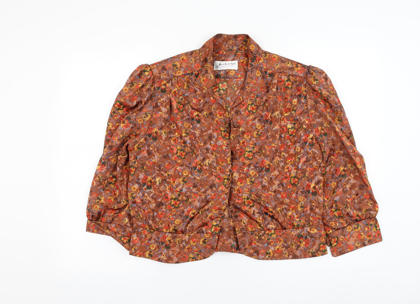 Berkertex Womens Orange Floral  Jacket Blazer Size 16  Button