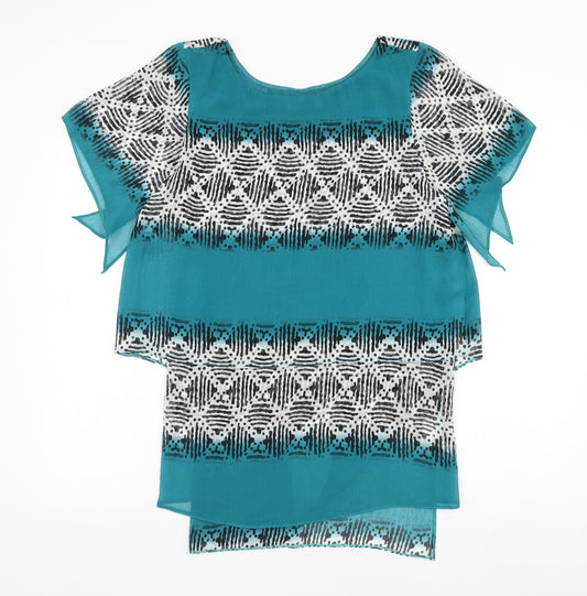 Front view of Gerard women’s geometric polyester basic blouse, size UK 14, round neck