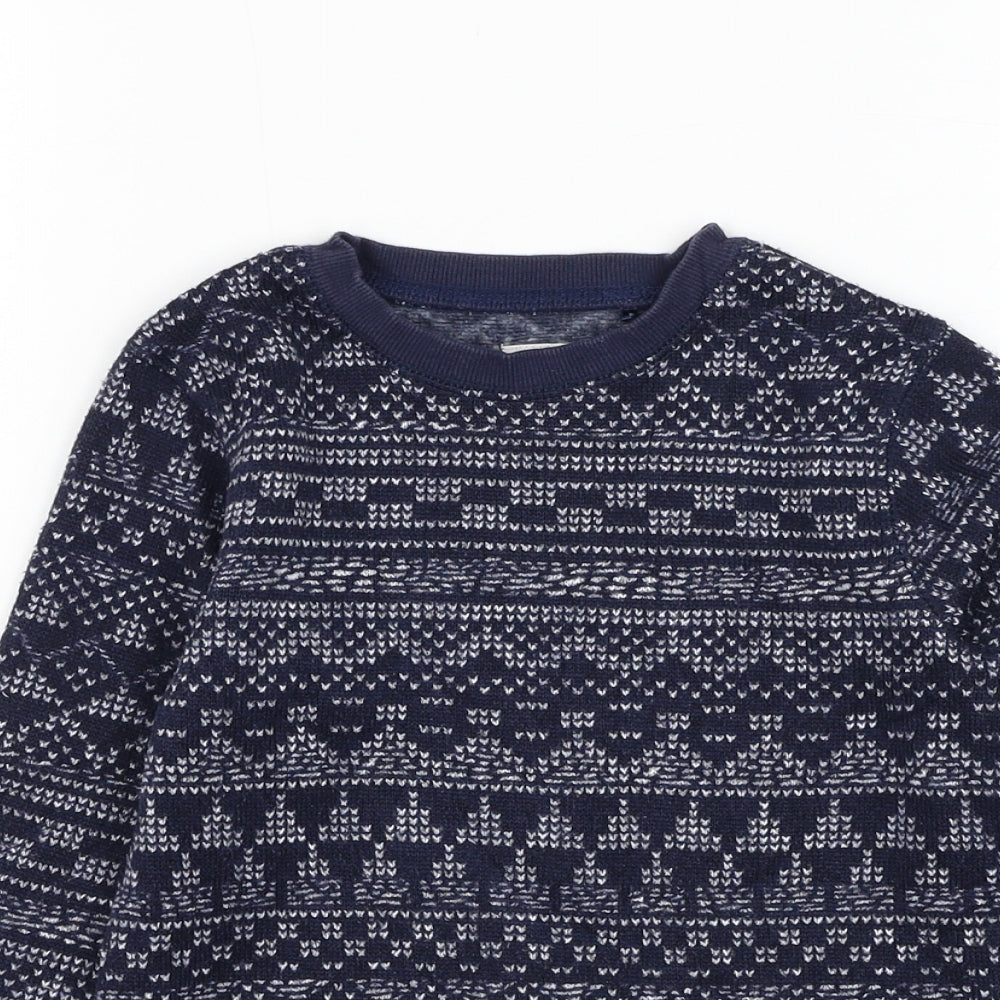 NEXT Boys Blue Round Neck Fair Isle Polyester Pullover Jumper Size 5 Years  Pullover