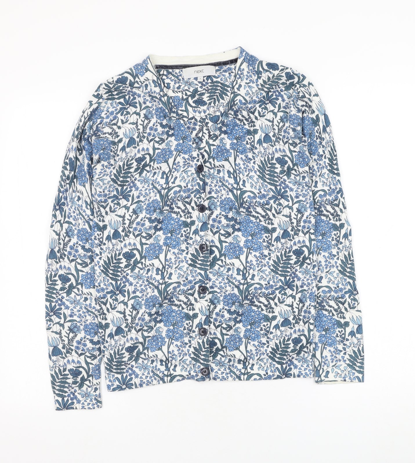 NEXT Womens White Round Neck Floral Cotton Cardigan Jumper Size 6