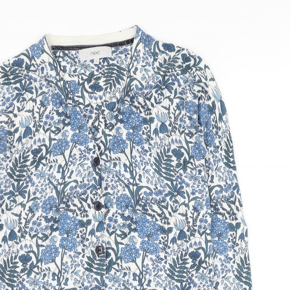 NEXT Womens White Round Neck Floral Cotton Cardigan Jumper Size 6