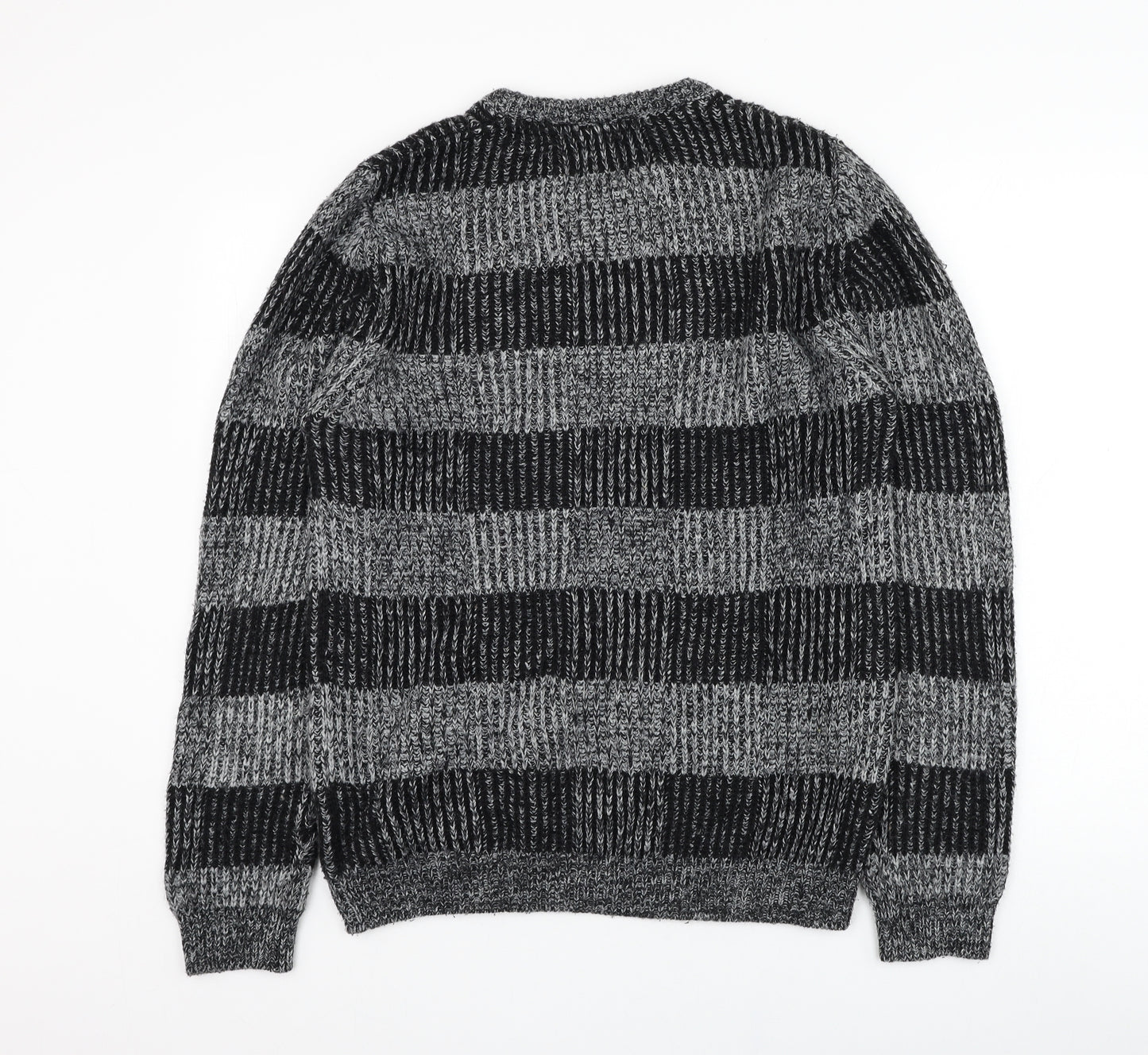 Burton Mens Grey Round Neck Striped Acrylic Pullover Jumper Size L