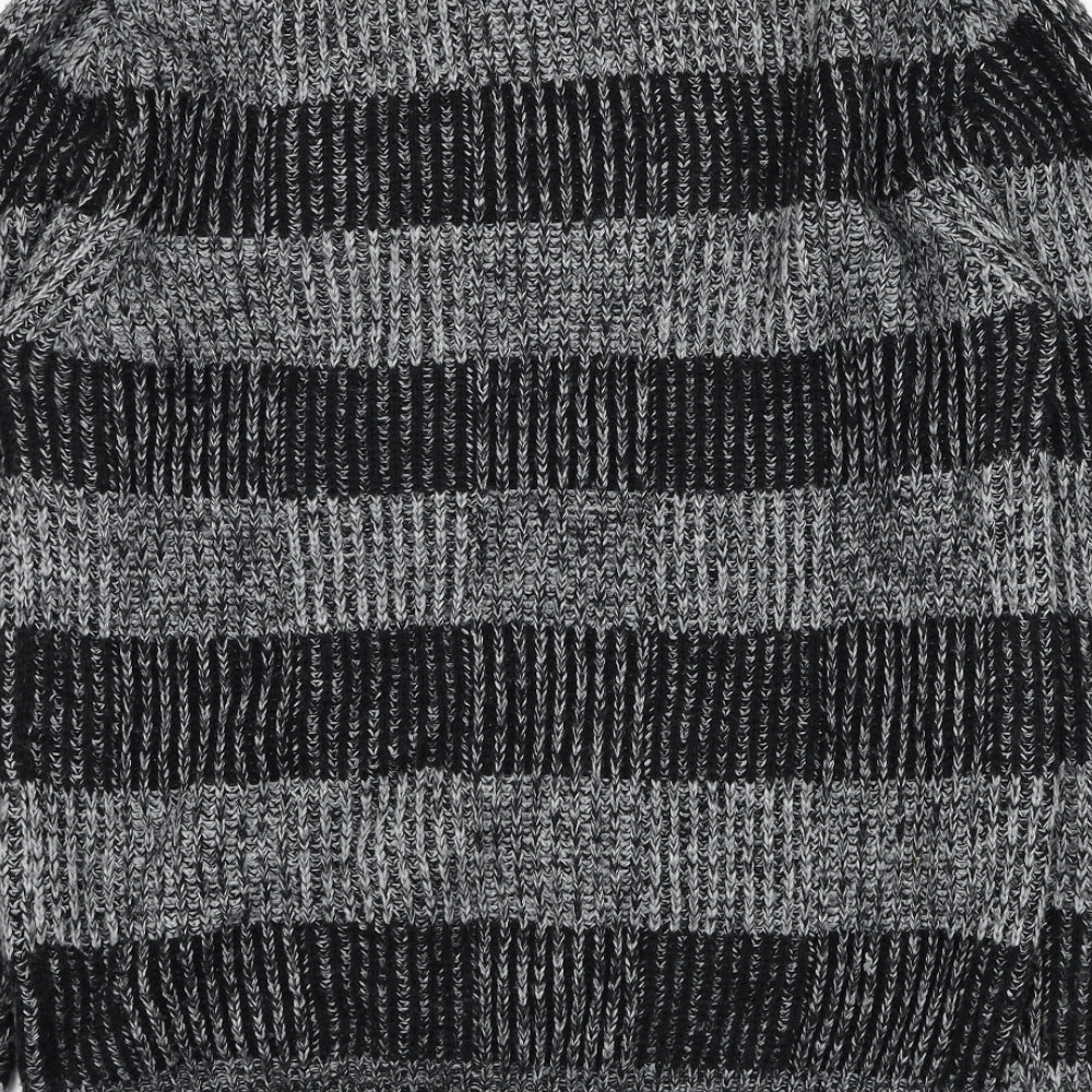 Burton Mens Grey Round Neck Striped Acrylic Pullover Jumper Size L