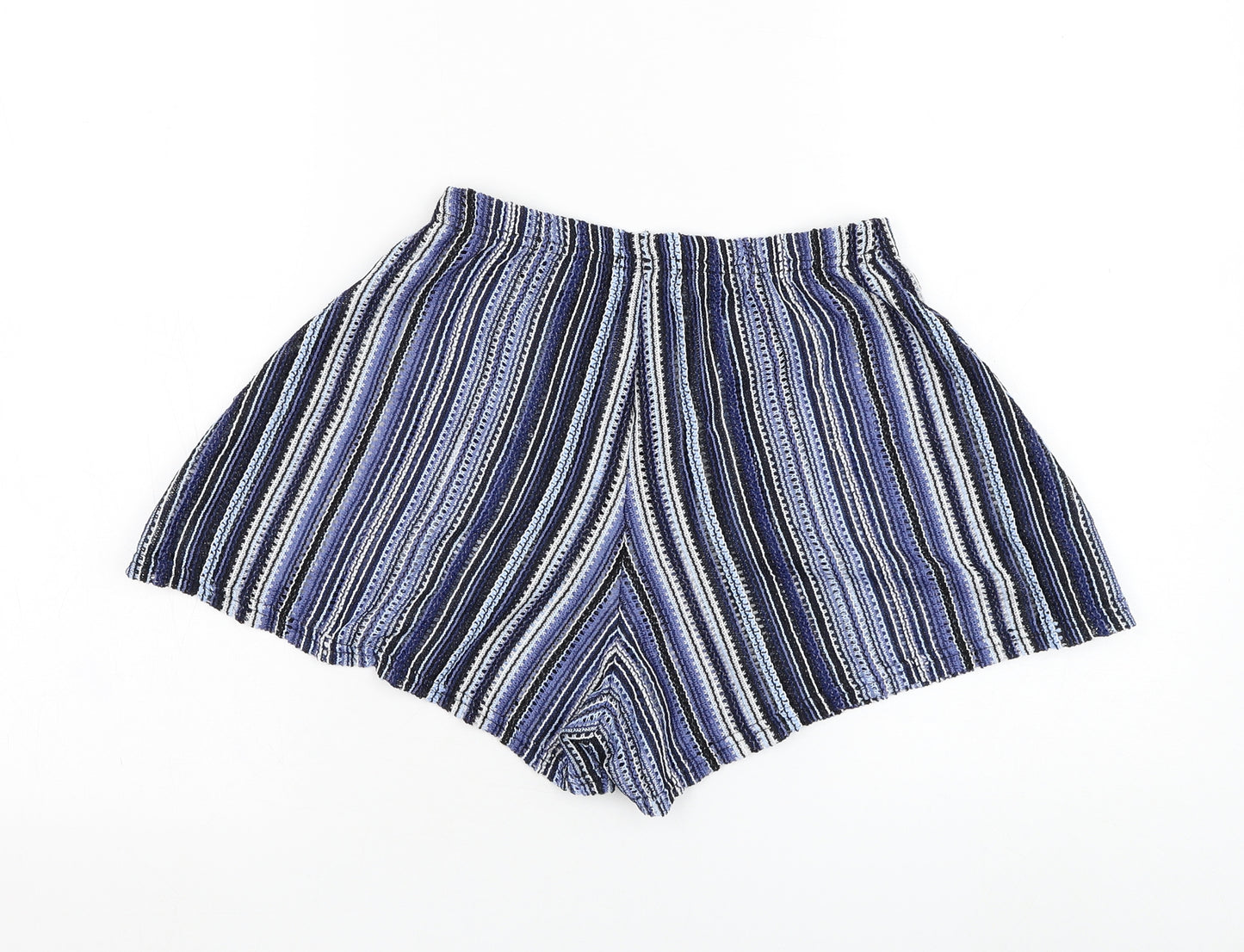 PRETTYLITTLETHING Womens Blue Striped Polyester Hot Pants Shorts Size 10 L4 in Regular Pull On