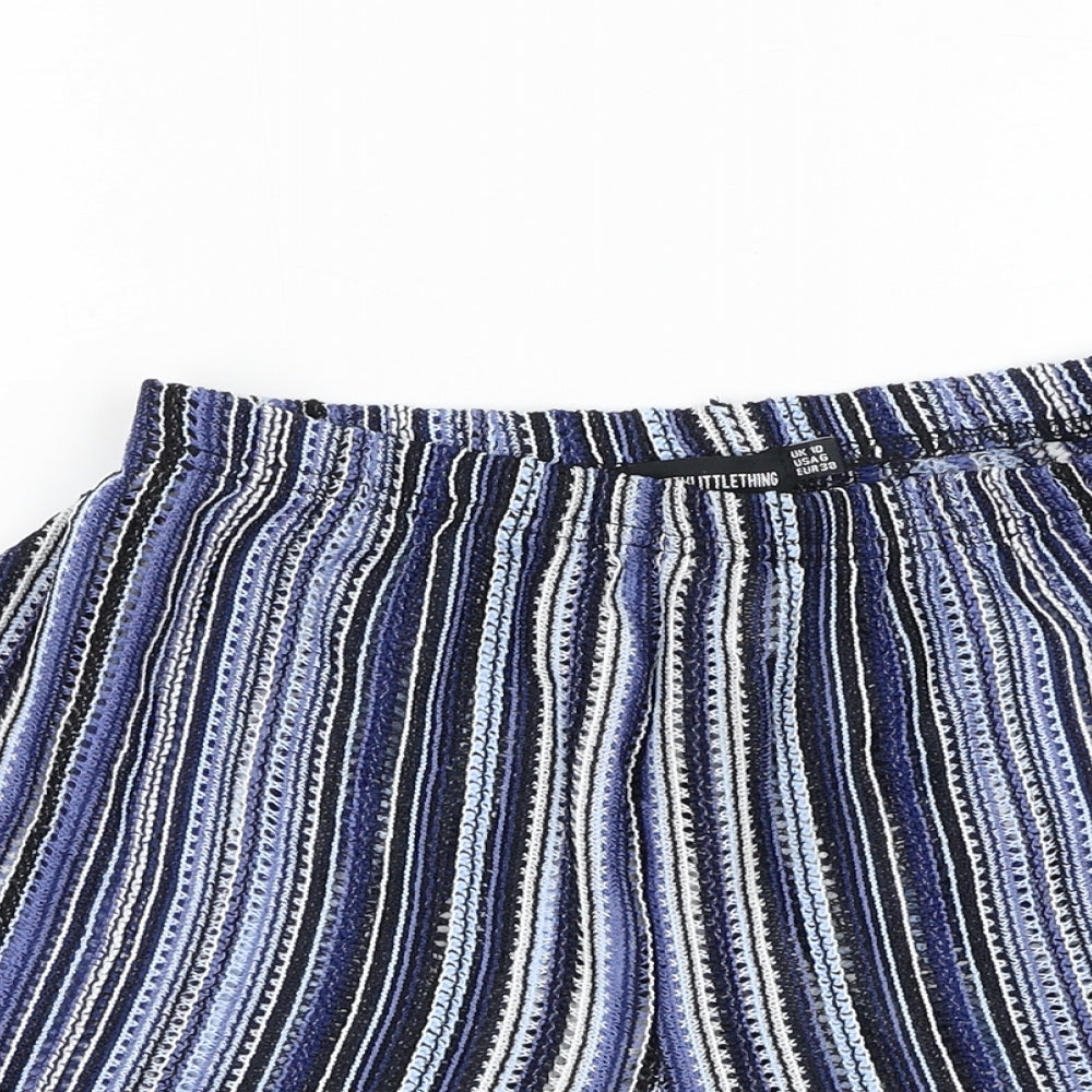 PRETTYLITTLETHING Womens Blue Striped Polyester Hot Pants Shorts Size 10 L4 in Regular Pull On